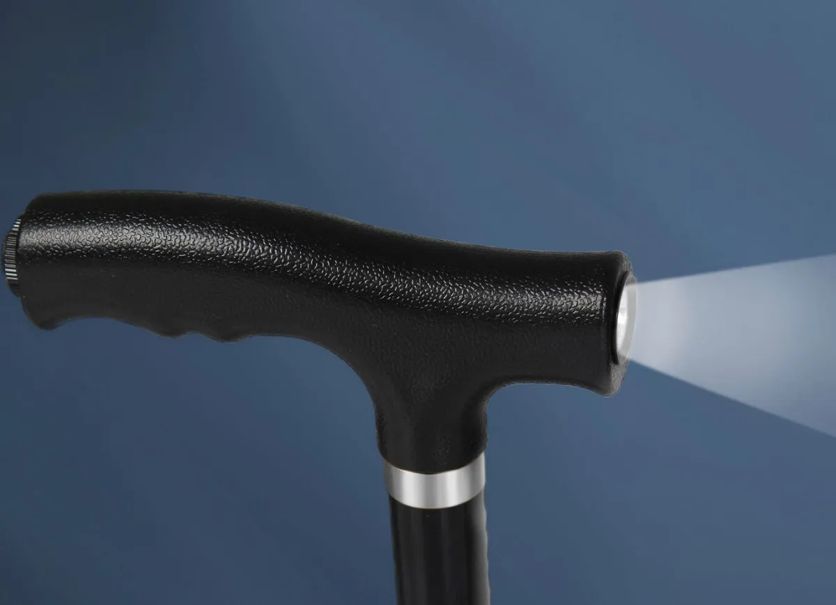 New BADER Faltbarer Gehstock mit LED-Licht SCHWARZ