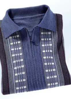 New BADER Faszinierender Polopullover mit kurzem Reißverschluss JEANSBLAU MELIERT