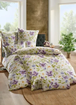 Discount FLORELLA Fein-Renforcé Bettwäsche aus 100% Baumwolle CREME-FLIEDER