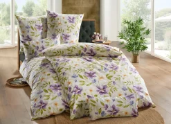 Discount FLORELLA Fein-Renforcé Bettwäsche aus 100% Baumwolle CREME-FLIEDER