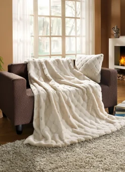 Best BADER Felldecken und Kissen Webpelz-Fellimitat CREME