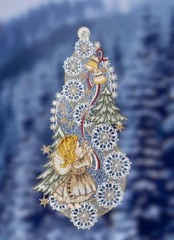 Clearance PLAUENER SPITZE Fensterbild aus echter GOLD