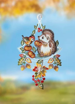 Outlet PLAUENER SPITZE Fensterbild aus echter BUNT