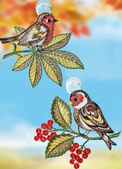 PLAUENER SPITZE Fensterbilder 2er-Set aus echter BUNT