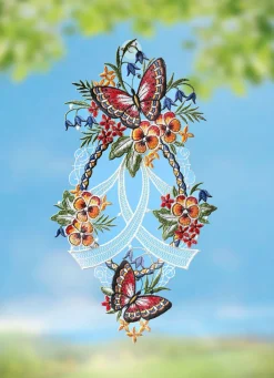 Outlet PLAUENER SPITZE Fensterbild Schmetterling aus BUNT
