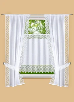 Outlet BADER Fensterdekoration Häkelborte aus Jacquard WEISS