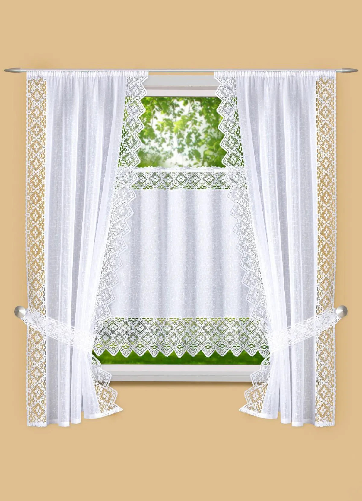 Outlet BADER Fensterdekoration Häkelborte aus Jacquard WEISS