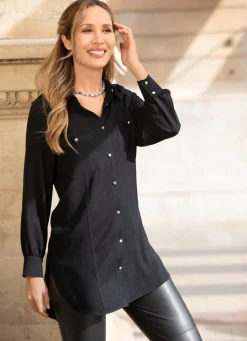 New BADER Figurumspielende Longbluse SCHWARZ