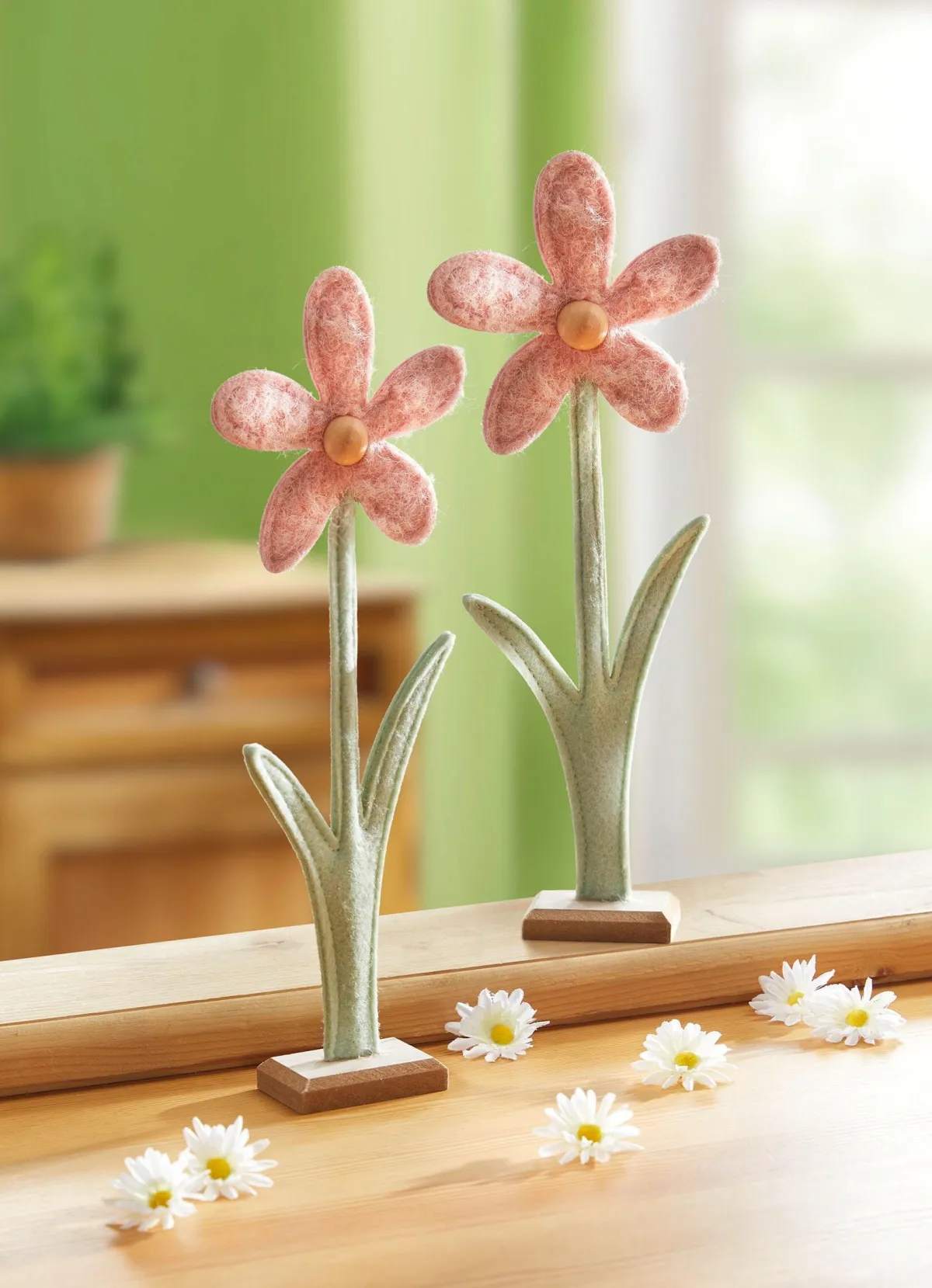 Clearance BADER Filz-Blume auf Holzsockel, 2er-Set ROSA-GRÜN