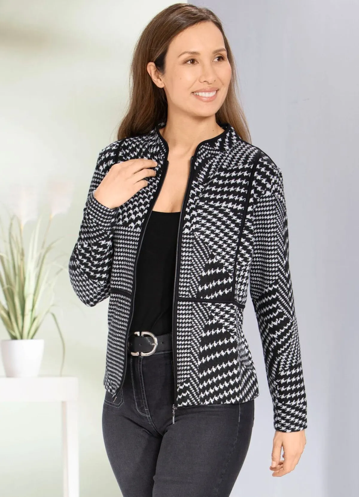 Sale BADER Flauschige Blusenjacke SCHWARZ-ECRU