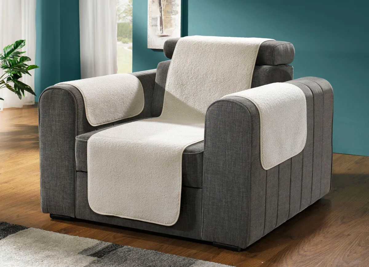 Sale BADER Flauschige Sessel-, Couch- und Armlehnenschoner CREME