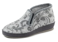 BADER Floral bedruckter Wollfilz-Hausschuh GRAU