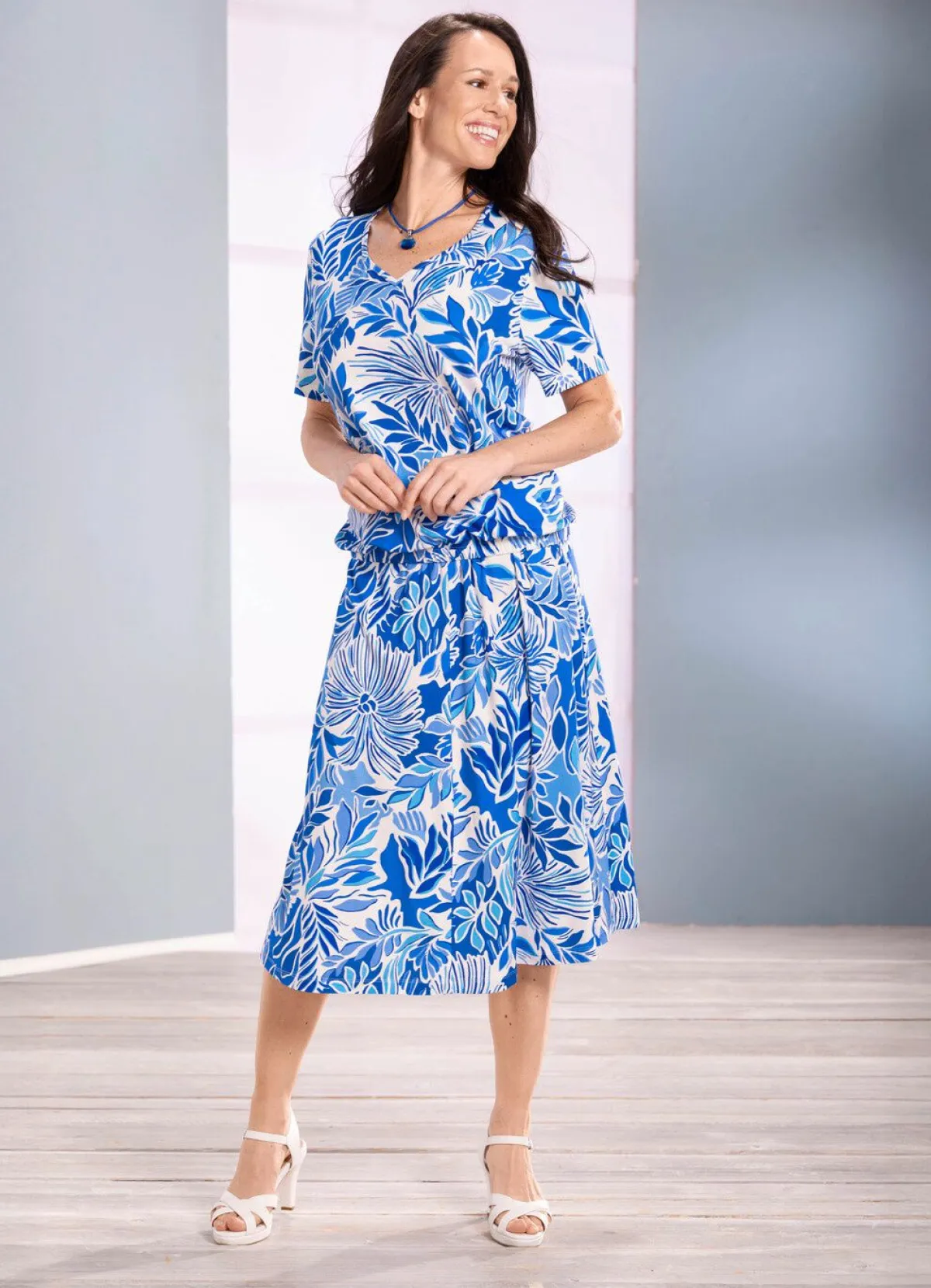 Outlet BADER Floral dessinierte Shirt-Tunika MARINE-WEISS-TÜRKIS