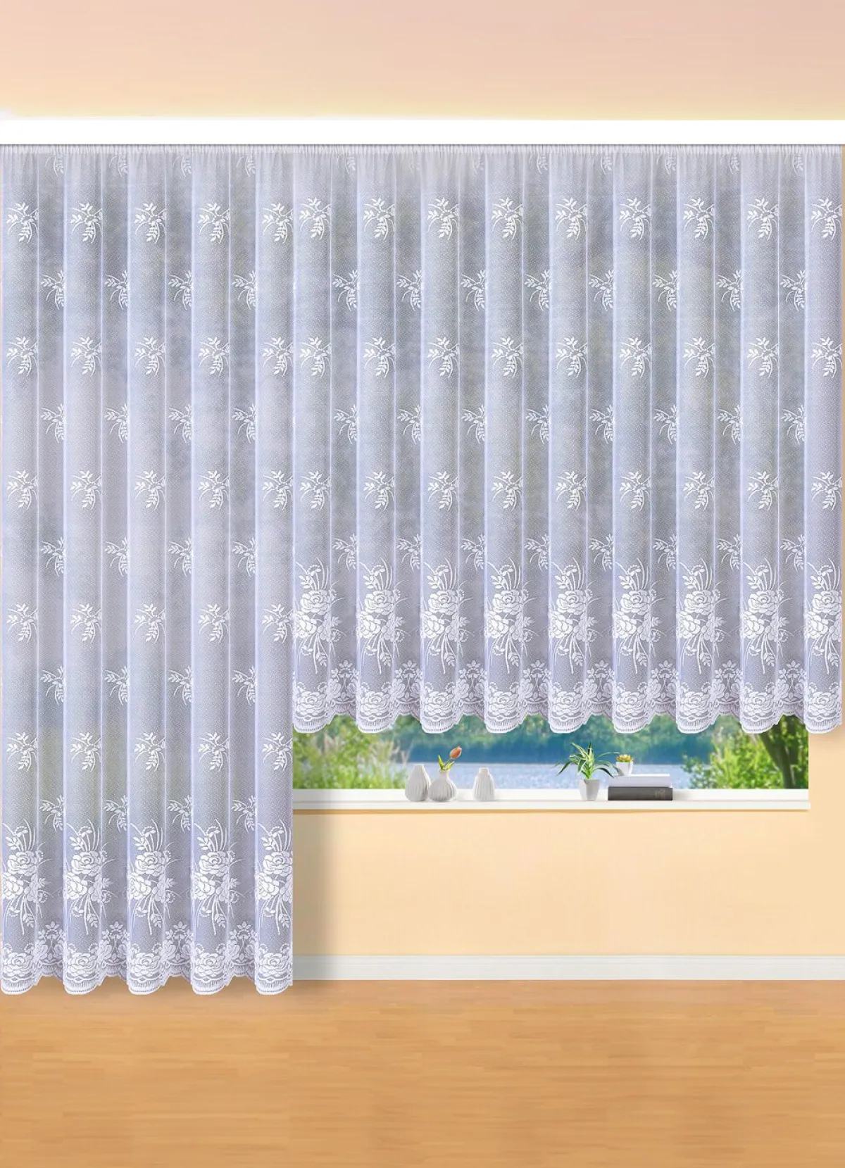 BADER Floral dessinierter Store mit Universalschienenband WEISS
