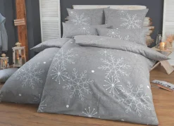 New FLORELLA Bettwäsche-Garnitur mit Schneeflocken und Eiskristallen GRAU