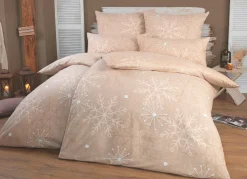 Best FLORELLA Bettwäsche-Garnitur mit Schneeflocken und Eiskristallen BEIGE