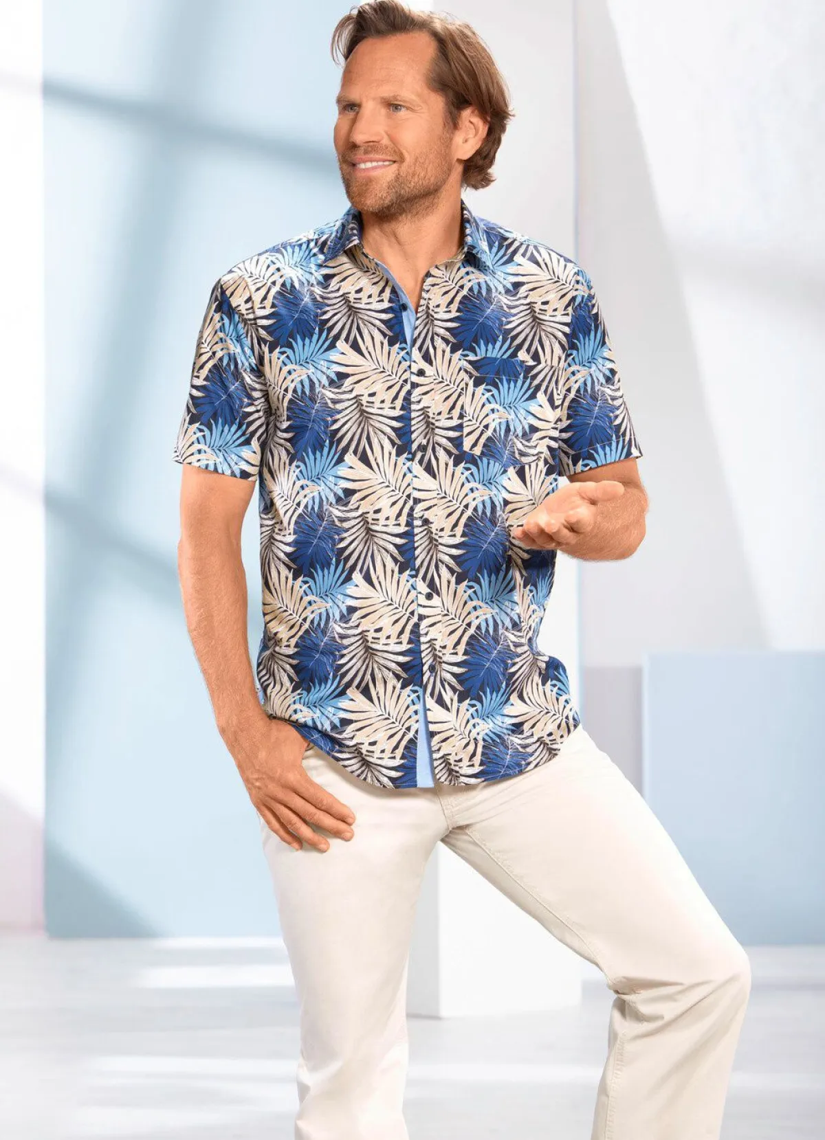 Clearance MILANO ITALY Flott dessiniertes ""-Hemd BLAU-BEIGE GEMUSTERT
