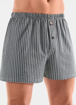 Outlet BADER Fünferpack Boxershorts mit Alloverdessin 3X GRAU-SCHWARZ, 2X INDIGOBLAU-SCHWARZ