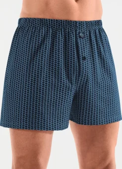 Outlet BADER Fünferpack Boxershorts mit Alloverdessin 3X GRAU-SCHWARZ, 2X INDIGOBLAU-SCHWARZ