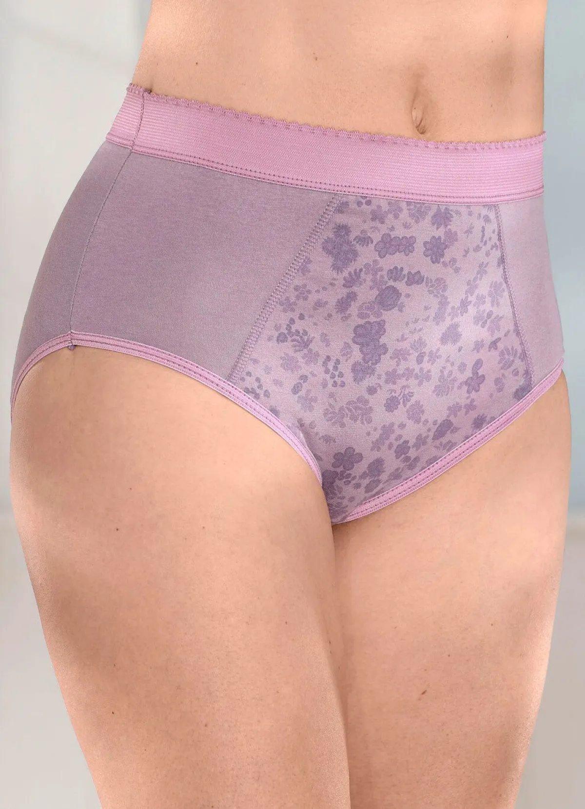 Clearance BADER Fünferpack Formslips mit verstärkter Bauchpartie 3X MAUVE-LILA BEDRUCKT, 2X MAUVE