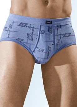 Discount BADER Fünferpack Slips aus Feinripp mit Eingriff 3X JEANSBLAU MELIERT-BUNT, 2X GRAU MELIERT-BUNT