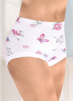 Outlet BADER Fünferpack Slips mit auswechselbarem Gummizug im Bund 3X WEISS-PINK-BUNT BEDRUCKT, 2X WEISS