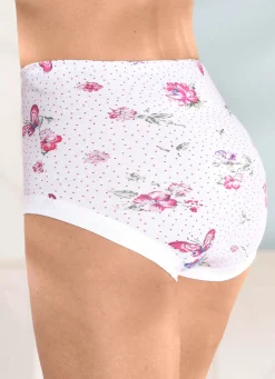 Outlet BADER Fünferpack Slips mit auswechselbarem Gummizug im Bund 3X WEISS-PINK-BUNT BEDRUCKT, 2X WEISS
