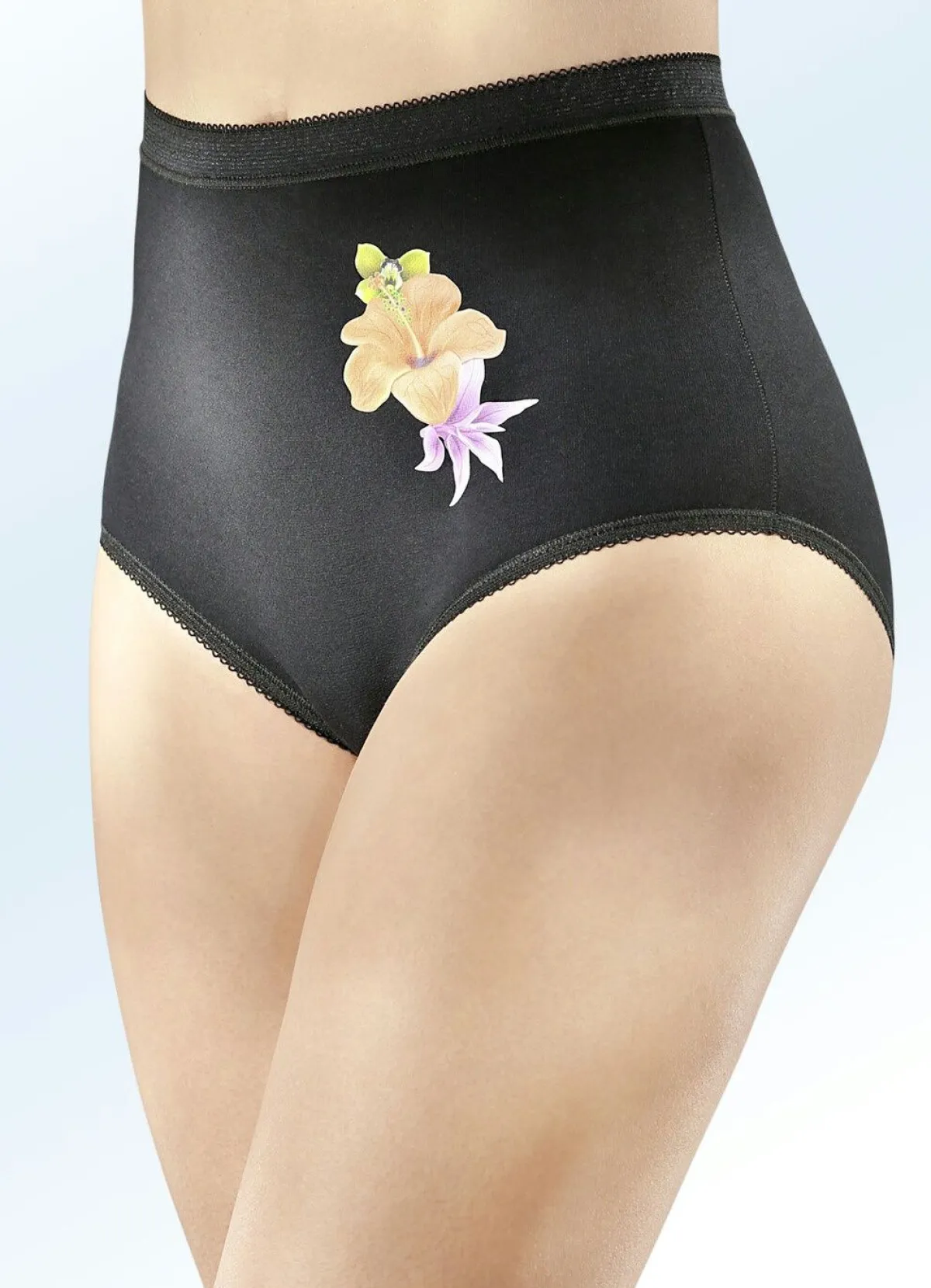 Best BADER Fünferpack Slips mit Blumenmotiv SCHWARZ