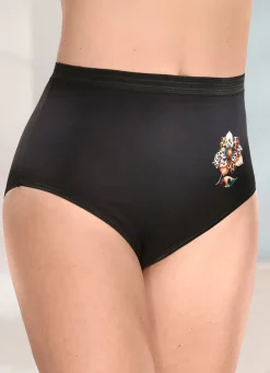 Best BADER Fünferpack Slips mit Blumenmotiv 3X SCHWARZ, 2X WEISS