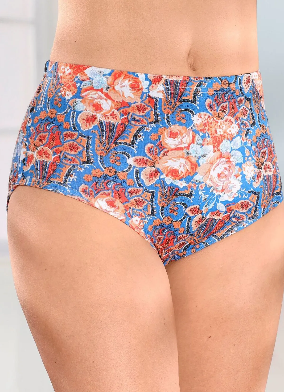 Sale BADER Fünferpack Slips mit buntem Druckdessin BLAU-ORANGE-BUNT