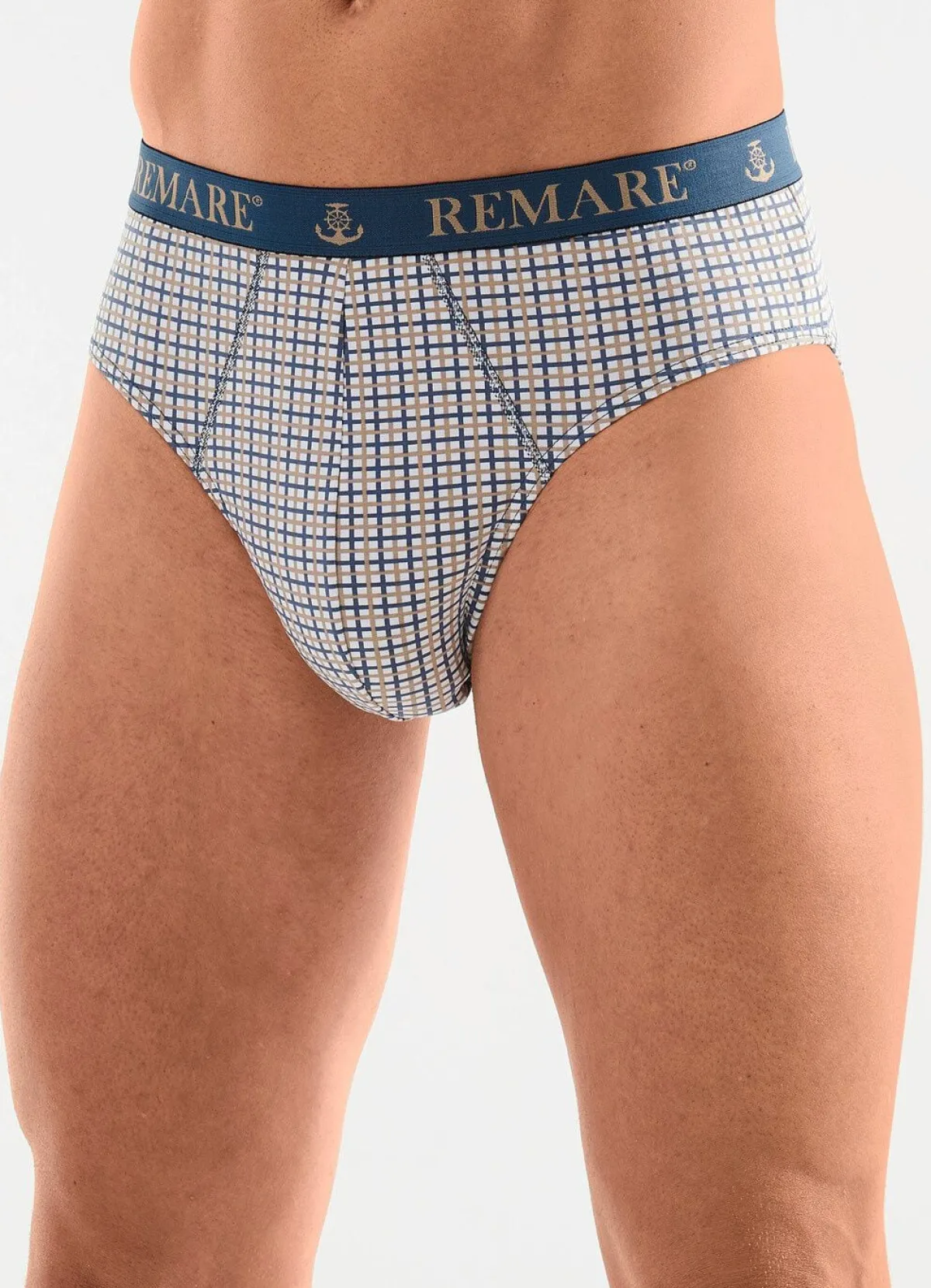 BADER Fünferpack Slips mit Karodessin 3X WEISS-SAND-BLAU, 2X WEISS-SAND-SCHWARZ