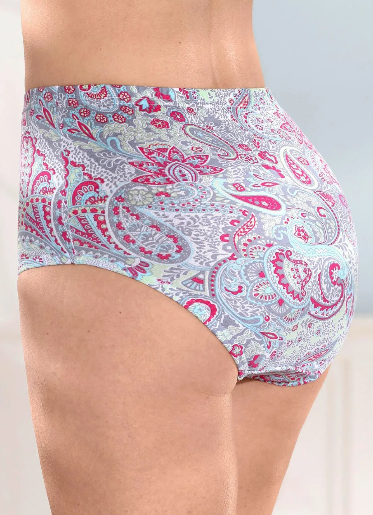 New BADER Fünferpack Slips mit Paisley-Dessin GRAU-PINK-BUNT