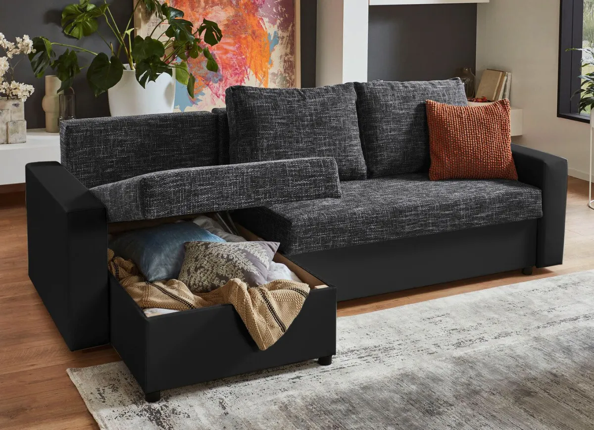 Discount BADER Frei im Raum aufstellbare Polsterecke mit Hocker SCHWARZ-GRAU
