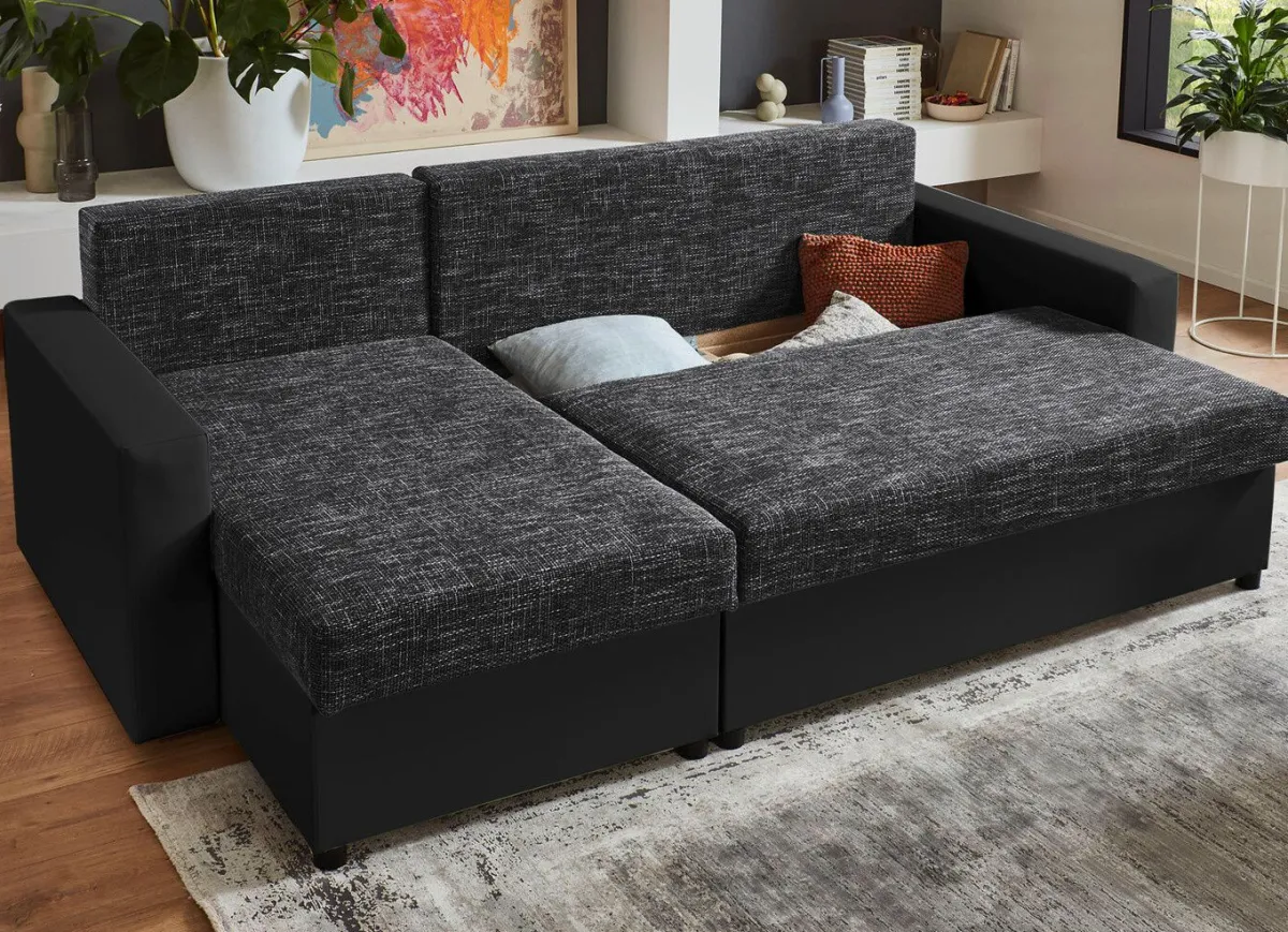 Discount BADER Frei im Raum aufstellbare Polsterecke mit Hocker SCHWARZ-GRAU