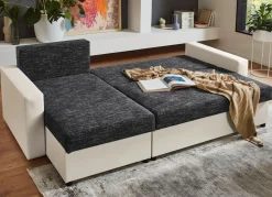 Discount BADER Frei im Raum aufstellbare Polsterecke mit Hocker WEISS-GRAU