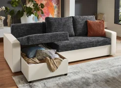 Discount BADER Frei im Raum aufstellbare Polsterecke mit Hocker WEISS-GRAU