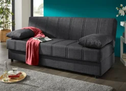 Discount BADER Frei im Raum aufstellbares Schlafsofa mit Dekokissen und Bettkasten ANTHRAZIT