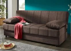 BADER Frei im Raum aufstellbares Schlafsofa mit Dekokissen und Bettkasten BRAUN