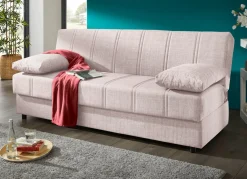 New BADER Frei im Raum aufstellbares Schlafsofa mit Dekokissen und Bettkasten CREME