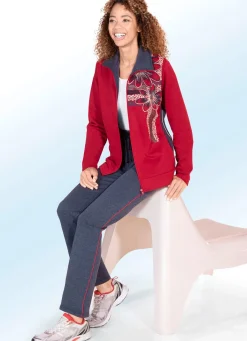 BADER Freizeitanzug mit Blumendruck ROT-JEANSBLAU MELIERT