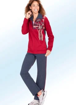 BADER Freizeitanzug mit Blumendruck ROT-JEANSBLAU MELIERT