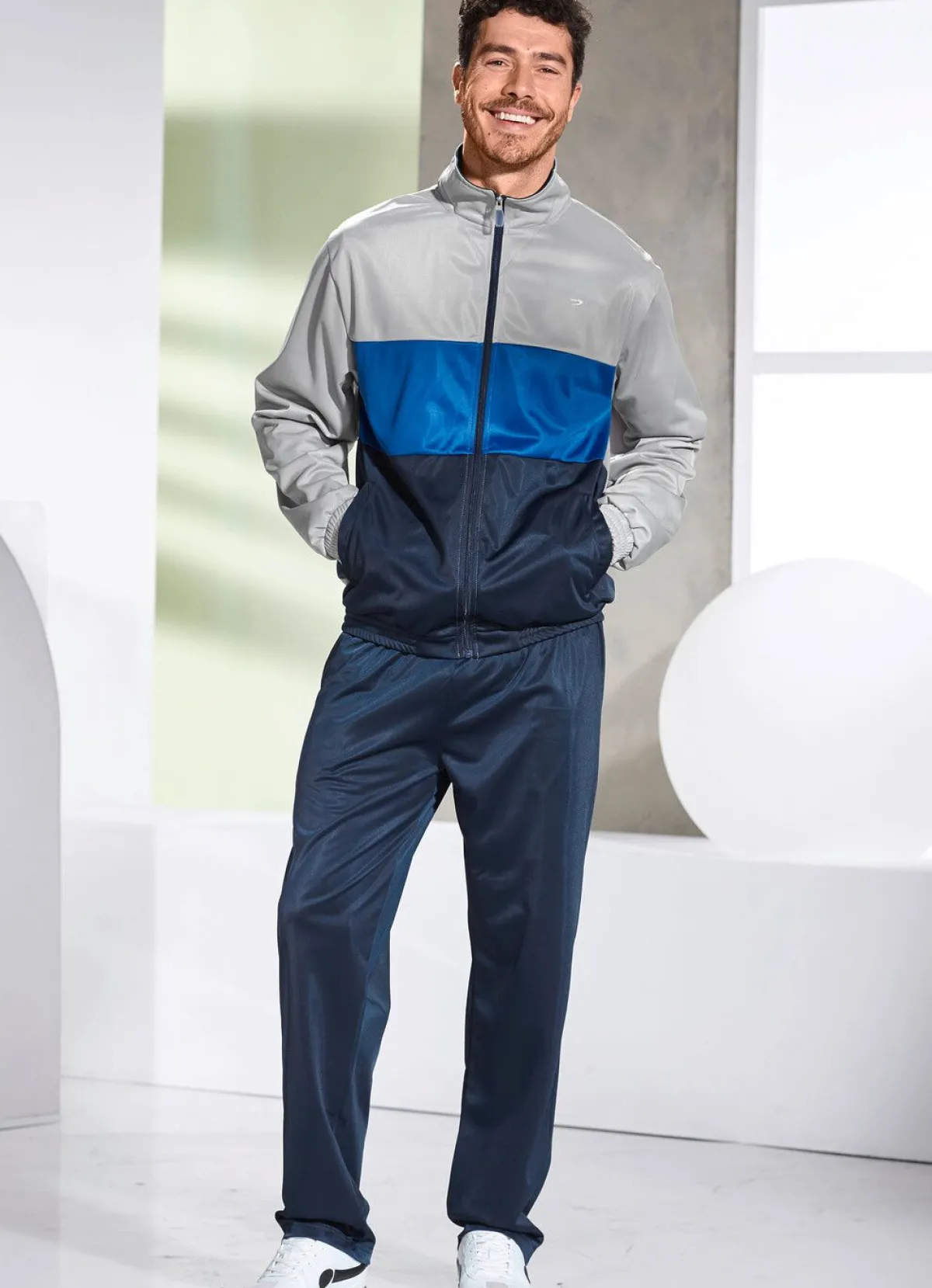 New BADER Freizeitanzug mit elastischen Bund GRAU-ROYALBLAU-MARINE