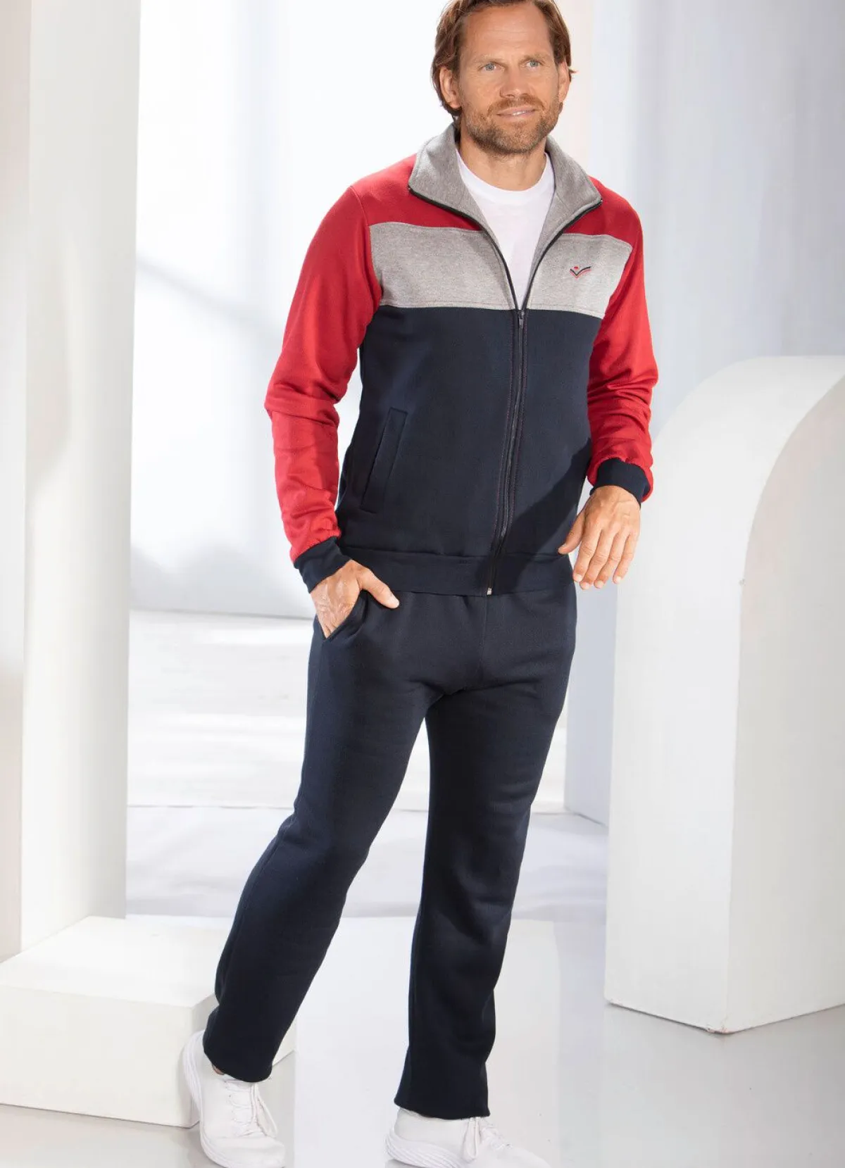 Clearance BADER Freizeitanzug mit Seitentaschen MARINE-ROT-GRAU MELIERT