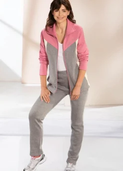 Outlet BADER Freizeitanzug mit Stickerei ROSA-HELLGRAU MELIERT-CREME