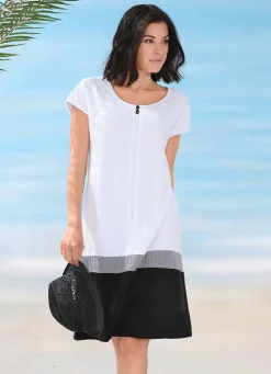 Clearance BADER Frottier-Kleid mit Reißverschluss und überschnittenen Ärmeln WEISS-SCHWARZ