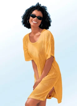 Hot BADER Frottier-Kleid mit Streifenstruktur und kurzen Ärmeln SAFRAN