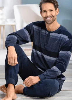 Best BADER Frottier-Schlafanzug mit Knopfleiste JEANSBLAU-MARINE