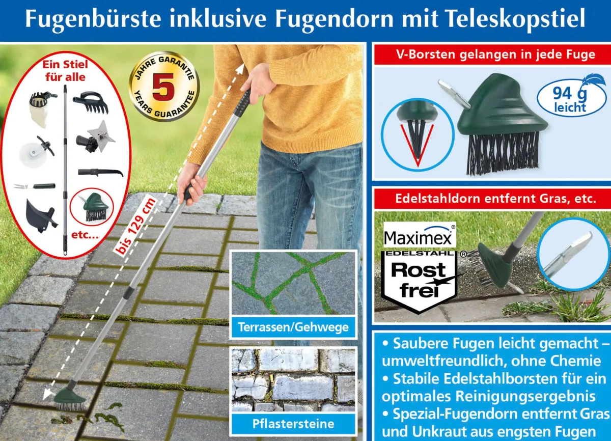 Best BADER Fugenbürste mit Fugendorn und Teleskopstiel grau-grün