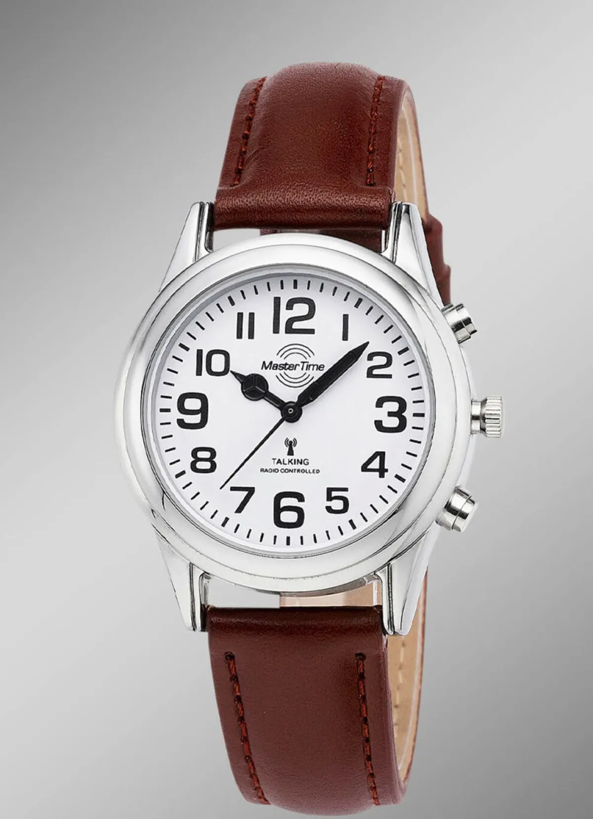 Best MASTER TIME Funk-Damenuhr mit Lederband und sprechender Zeitansage