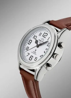 Best MASTER TIME Funk-Damenuhr mit Lederband und sprechender Zeitansage